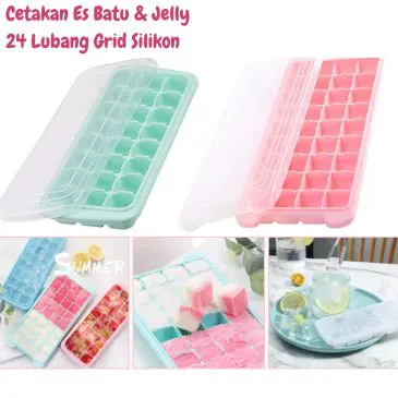 Cetakan Es Batu dan Jelly Kotak Serbaguna 24 Lubang Grid Silikon