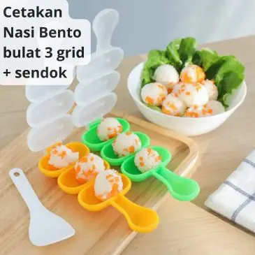 Cetakan Nasi Bento Bola Bulat 3 Grid Dengan Sendok
