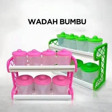 Rak Bumbu Dapur 2 Susun Set 7 Toples Bahan Plastik (4 Toples Kecil & 3 Toples Besar)