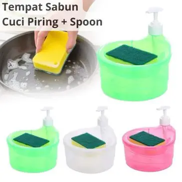 Tempat Sabun Cair Cuci Piring Pump Plastik Model Bulat + Spoon