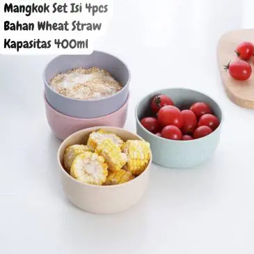 Mangkok Set Isi 4pcs Bahan Wheat Straw Kapasitas 400ml