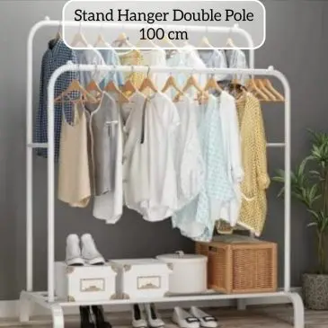 Stand Hanger Rak Pakaian Goal Double Pole Serbaguna Ukuran 100 cm Putih