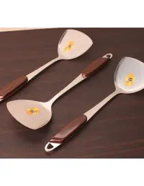 Spatula Masak Model Gepeng Bahan Stainless Steel Gagang Lapis Kayu