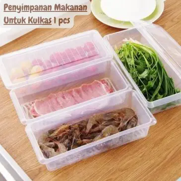 Tempat Penyimpanan Makanan Untuk Kulkas Dengan Partisi Pengering Air Model Persegi Panjang Size 25x12x6cm