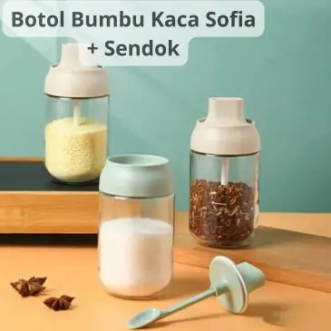 Botol Tempat Bumbu Dapur Kaca Sofia Serbaguna + Sendok