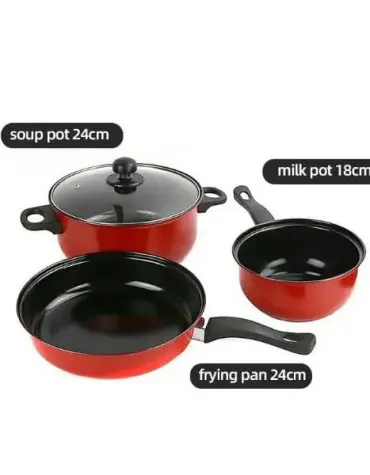 (Hang Yan) Panci Set 3in1 Wajan Teflon 1 Set 3pcs Anti Lengket Dengan Tutup Kaca