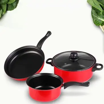 (Hang Yan) Panci Set 3in1 Wajan Teflon 1 Set 3pcs Anti Lengket Dengan Tutup Kaca - Gambar 3