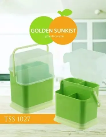 Tempat Sendok Segi Sunkist 4 Sekat Dengan Tutup Bahan Plastik