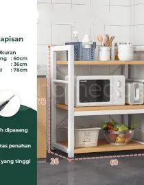 Rak Microwave Kayu Skandinavia - Putih Elegan, 3 Susun, 60 x36x78CM