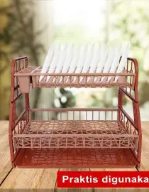 Rak Piring Plastik Monaco Minimalis 2 Susun Dengan Penampung Air