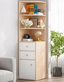 Rak Buku Sudut Fabelio Minimalis Size 30x30x140cm (Kayu Papan MDF x Perlu Dirakit)