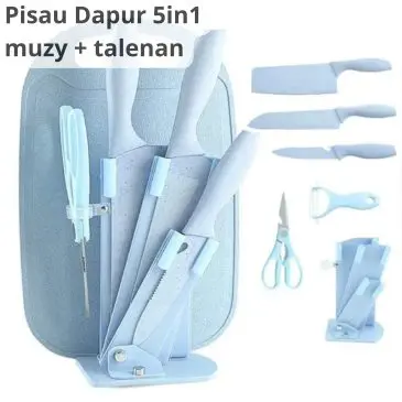 Pisau Dapur Muzy 5in1 Set Talenan + Standing