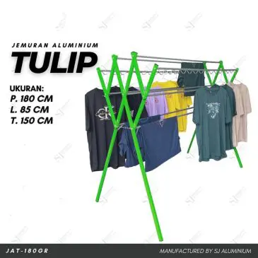 Jemuran Baju Jemuran Handuk Tulip Lipat 9 Palang Material Hollow Aluminium Size 180x85x150cm