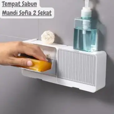 Tempat Sabun Mandi Tempel Sofia 2 Sekat Dengan Tutup Flip