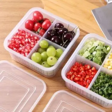 Tempat Penyimpanan Makanan Untuk Kulkas Dengan Partisi Pengering Air 4 Sekat