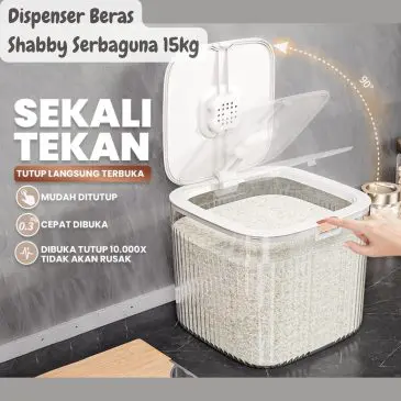 Dispenser Beras Tempat Penyimpanan Beras Shabby Serbaguna 15kg
