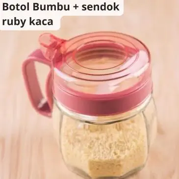 Botol Tempat Bumbu Dapur Kaca Ruby Serbaguna + Sendok