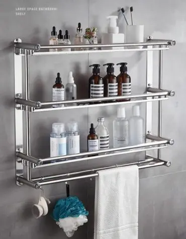 Rak Kamar Mandi Olla Stainless Steel 3 Tingkat 40cm Dengan Gantungan Handuk
