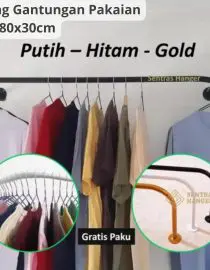 Tiang Gantungan Pakaian Dinding Anti Karat Tahan Beban 20-30kg Uk. 80x30cm