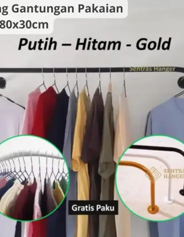 Tiang Gantungan Pakaian Dinding Anti Karat Tahan Beban 20-30kg Uk. 80x30cm