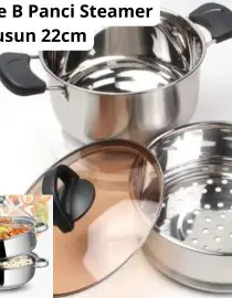 Tipe B Panci Kukus Panci Steamer 2 Tingkat Full Stainless Steel Uk. Dia 22cm Dengan 2 Gagang Pegangan