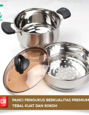 Tipe B Panci Kukus Panci Steamer 2 Tingkat Full Stainless Steel Uk. Dia 22cm Dengan 2 Gagang Pegangan