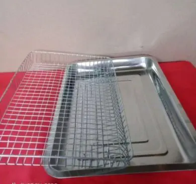 Cooling rak Wadah Peniris Minyak Makanan Stainless Steel + Nampan Ukuran 39x29x4cm - Gambar 2