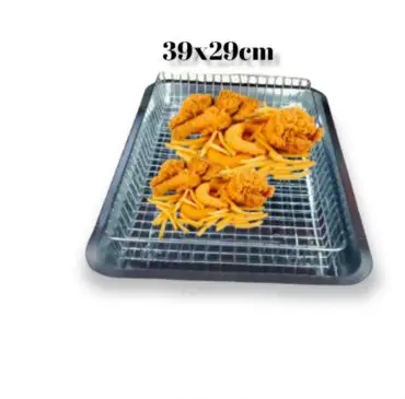Cooling rak Wadah Peniris Minyak Makanan Stainless Steel + Nampan Ukuran 39x29x4cm - Gambar 3