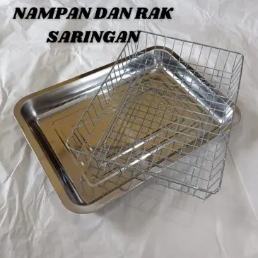 Cooling rak Wadah Peniris Minyak Makanan Stainless Steel + Nampan Ukuran 39x29x4cm