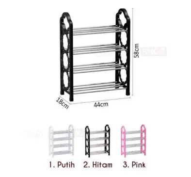 Rak Sepatu dan Sendal Tiana Rak Besi Tiang Plastik 4 Tingkat - Gambar 3