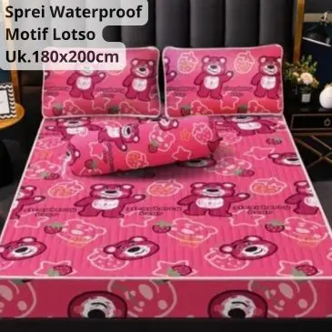 Sprei Waterproof Anti Ngompol Motif Lotso Size 180x200 + Balgul