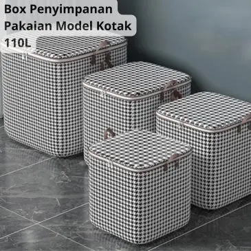 Box Tempat Penyimpanan Pakaian, Sprei, dan Selimut 110L Model Kotak + Pegangan
