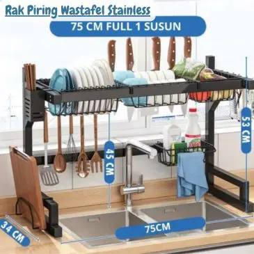 Rak Piring Wastafel Stainless Steel dengan aksesoris 75 cm full 1 susun