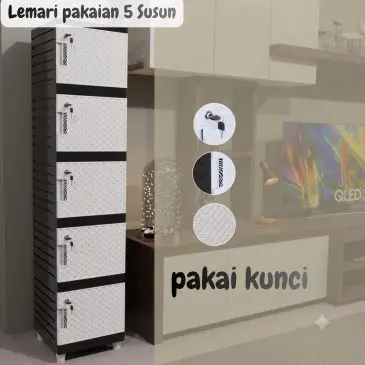 Lemari Pakaian Minimalis Kontener Swing 5 Susun Pintu Kunci Size 33.5x38.5x143cm