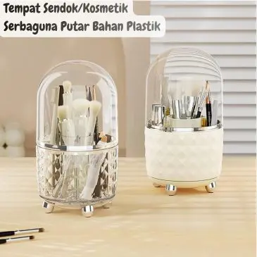 Tempat Sendok / Alat Kosmetik Tempat Penyimpanan Serbaguna Putar Bahan Plastik