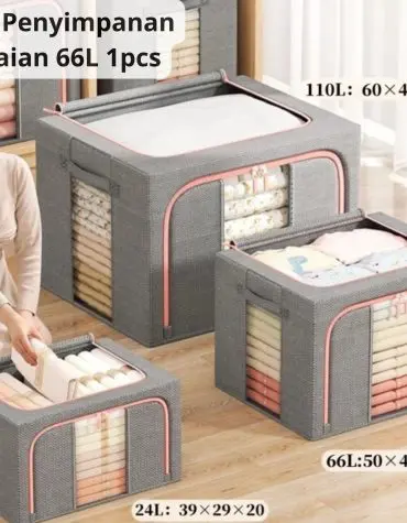 Box Tempat Penyimpanan Pakaian Sprei dan Selimut 66L Dimensi 50x40x33cm Dengan Rangka Besi