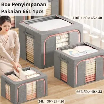 Box Tempat Penyimpanan Pakaian Sprei dan Selimut 66L Dimensi 50x40x33cm Dengan Rangka Besi