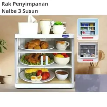 Rak penyimpanan plastik serbaguna /rak makanan,obat,make up 3 susun naiba ukuran 39,2x27,2x35,5 Cm