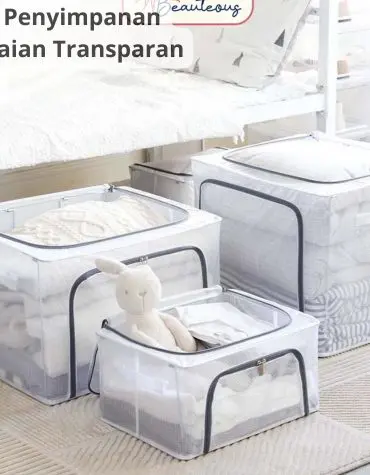 Box Tempat Penyimpanan Pakaian Sprei dan Selimut Transparan 24L Dengan Rangka Besi