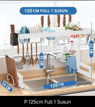 Rak Piring Wastafel Stainless Steel 125cm 1 Susun dengan Aksesoris