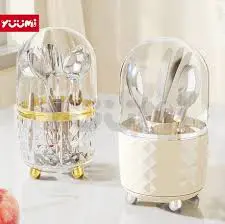 Tempat Sendok / Alat Kosmetik Tempat Penyimpanan Serbaguna Putar Bahan Plastik