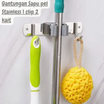 Gantungan Sapu pel Stainless 1 clip 2 kait