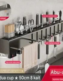 Rak Gantung Pisau dan Alat Masak + Tempat Sendok Stainless Steel 50cm