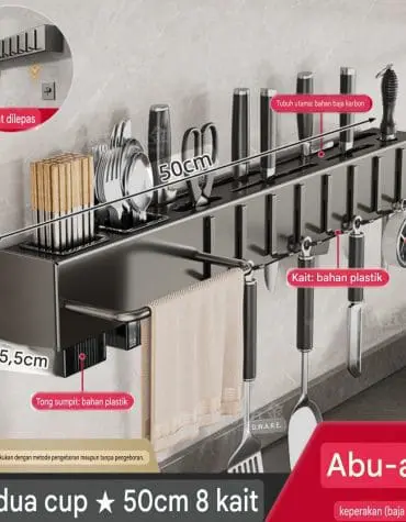 Rak Gantung Pisau dan Alat Masak + Tempat Sendok Stainless Steel 50cm