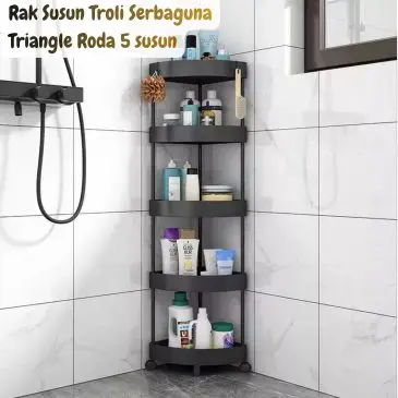 Rak Susun Troli Serbaguna Triangle Plastik Dengan Roda 5 susun