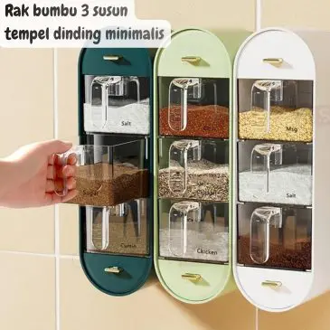 Rak bumbu 3 susun tempel dinding minimalis
