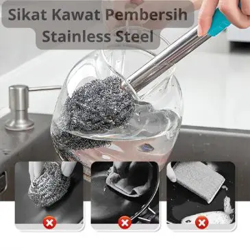 Sikat kawat multifungsi pembersih dapur/toilet gagang stainless