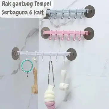 Rak gantung Tempel Kamar Mandi Serbaguna 6 kait