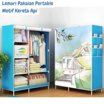 Lemari Pakaian Portable Kain Gulung Atas Motif Kereta Api