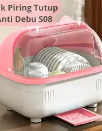 Rak Piring Dengan Tutup Anti Debu S08 Bahan Plastik Size 40x28x31cm
